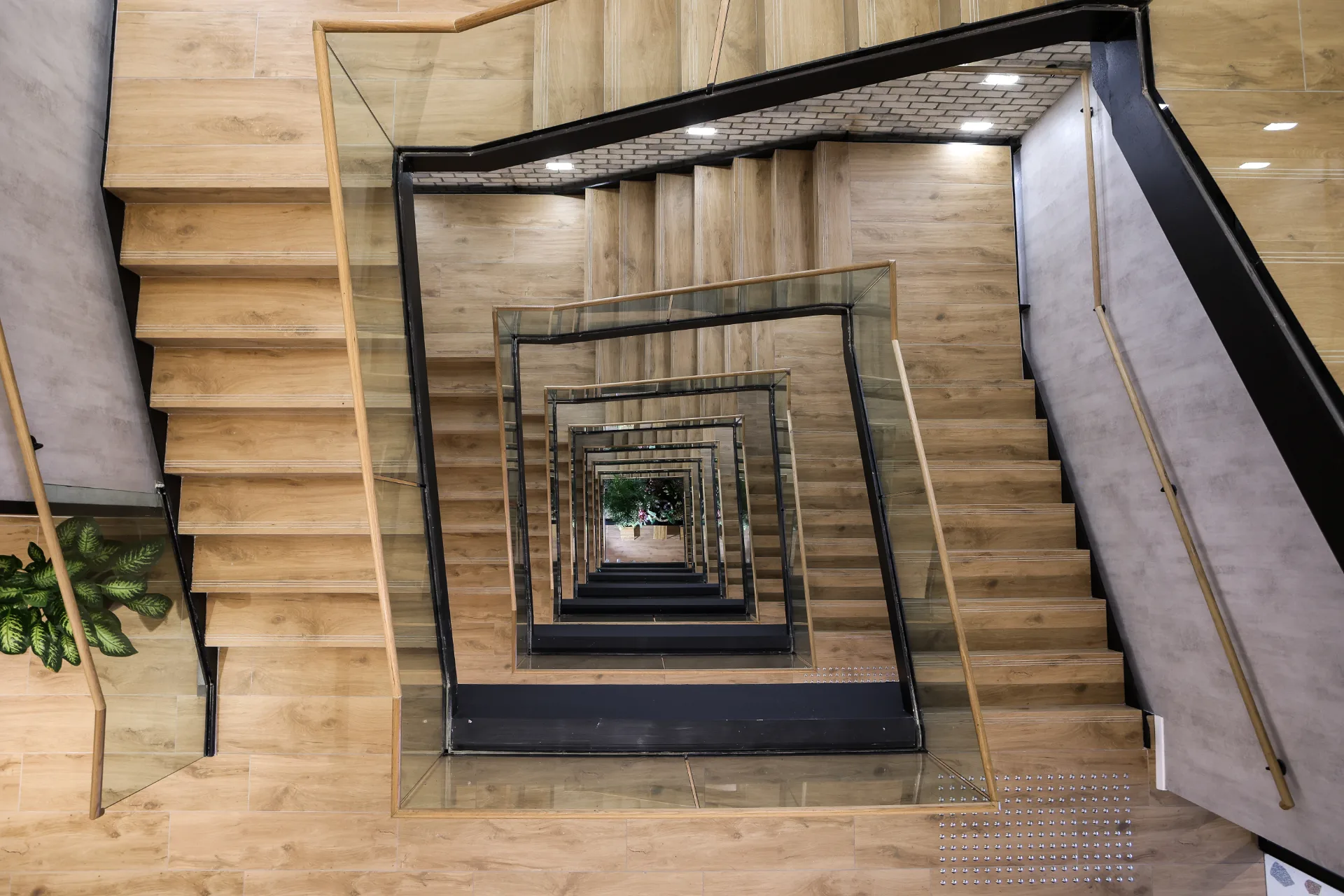 View down the interior staircase
