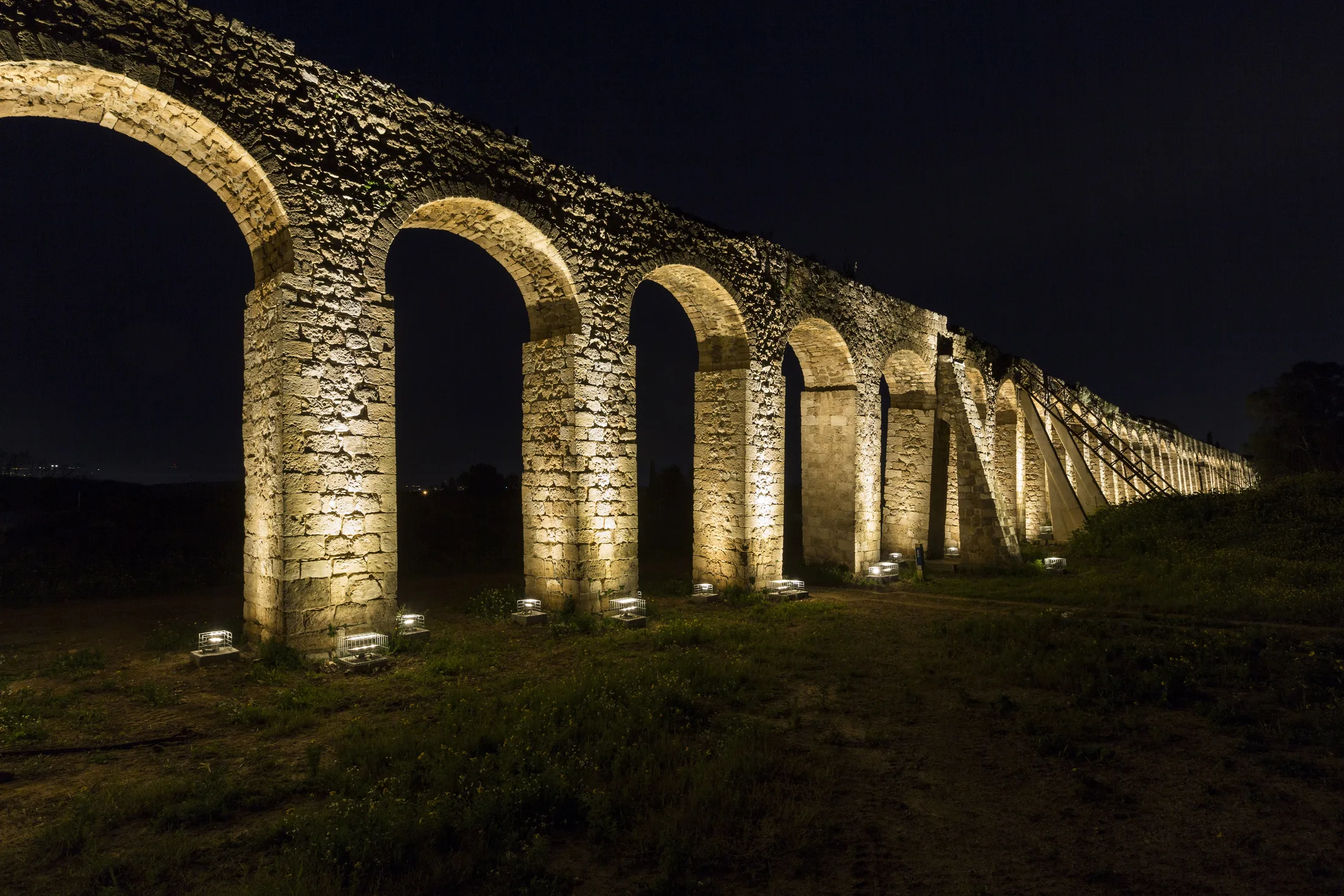 Aqueduct arches at night