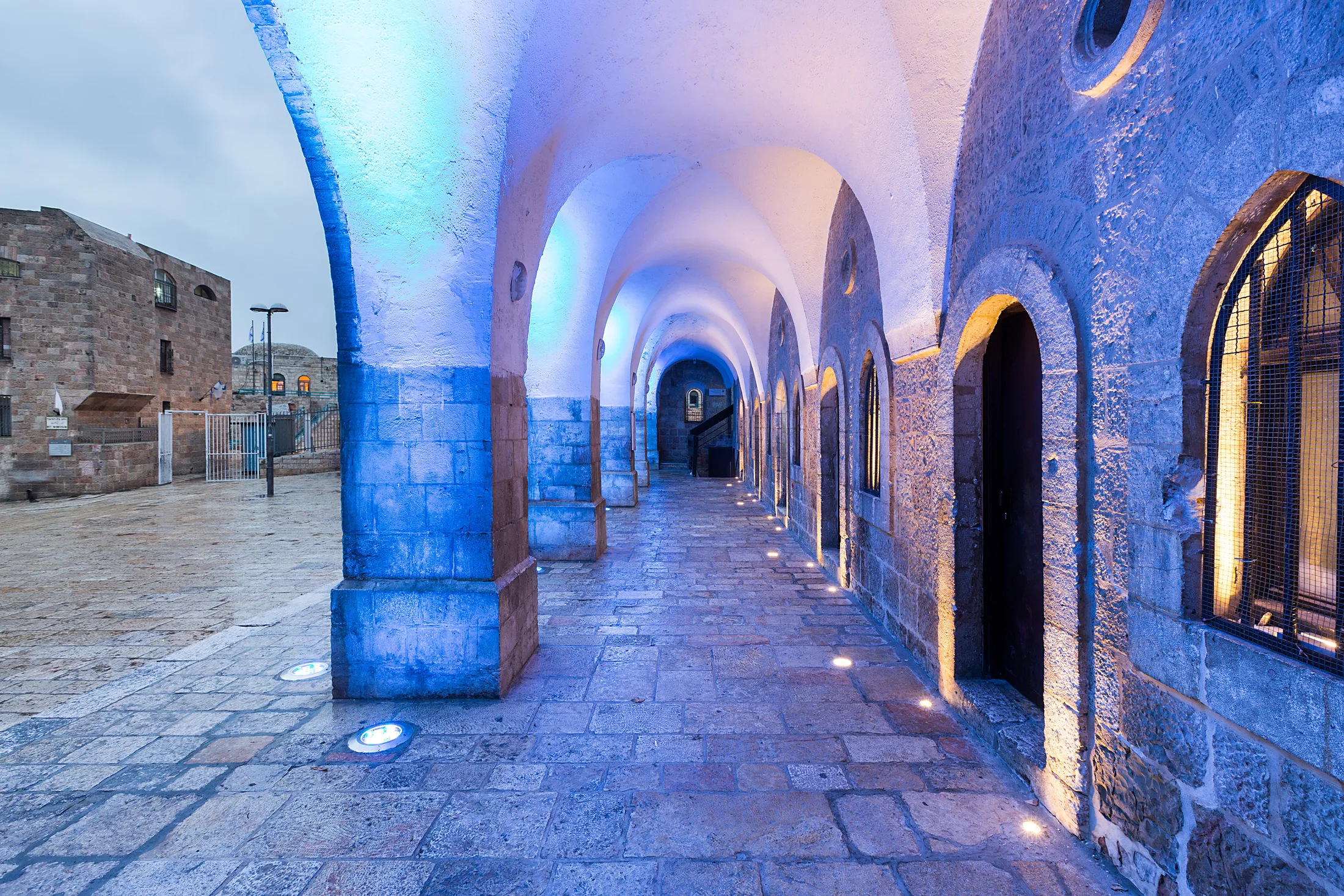 Illuminated arches at Batei Mahse