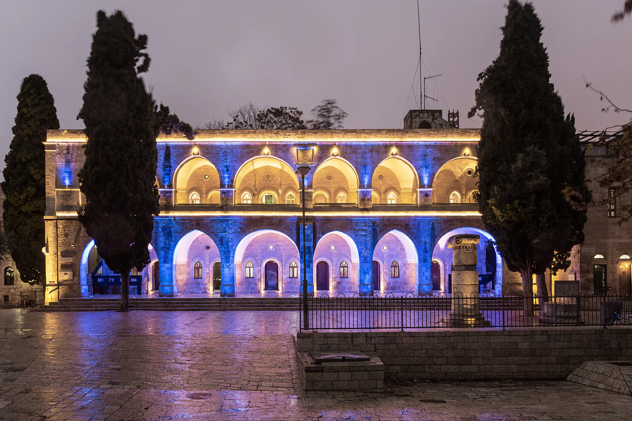 Illuminated Batei Mahse facade