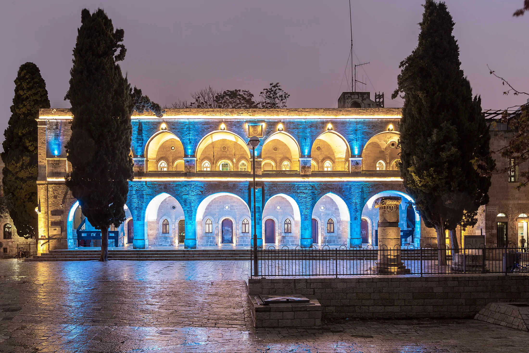 Blue facade lighting