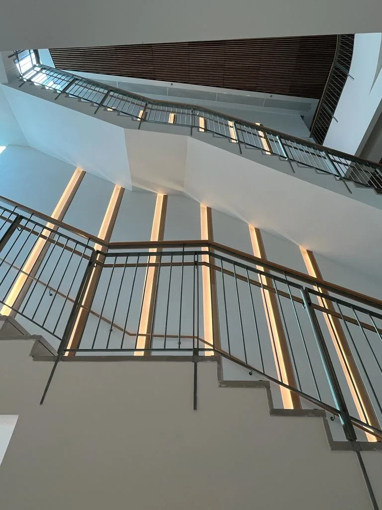 Vertical light slats in the stair atrium