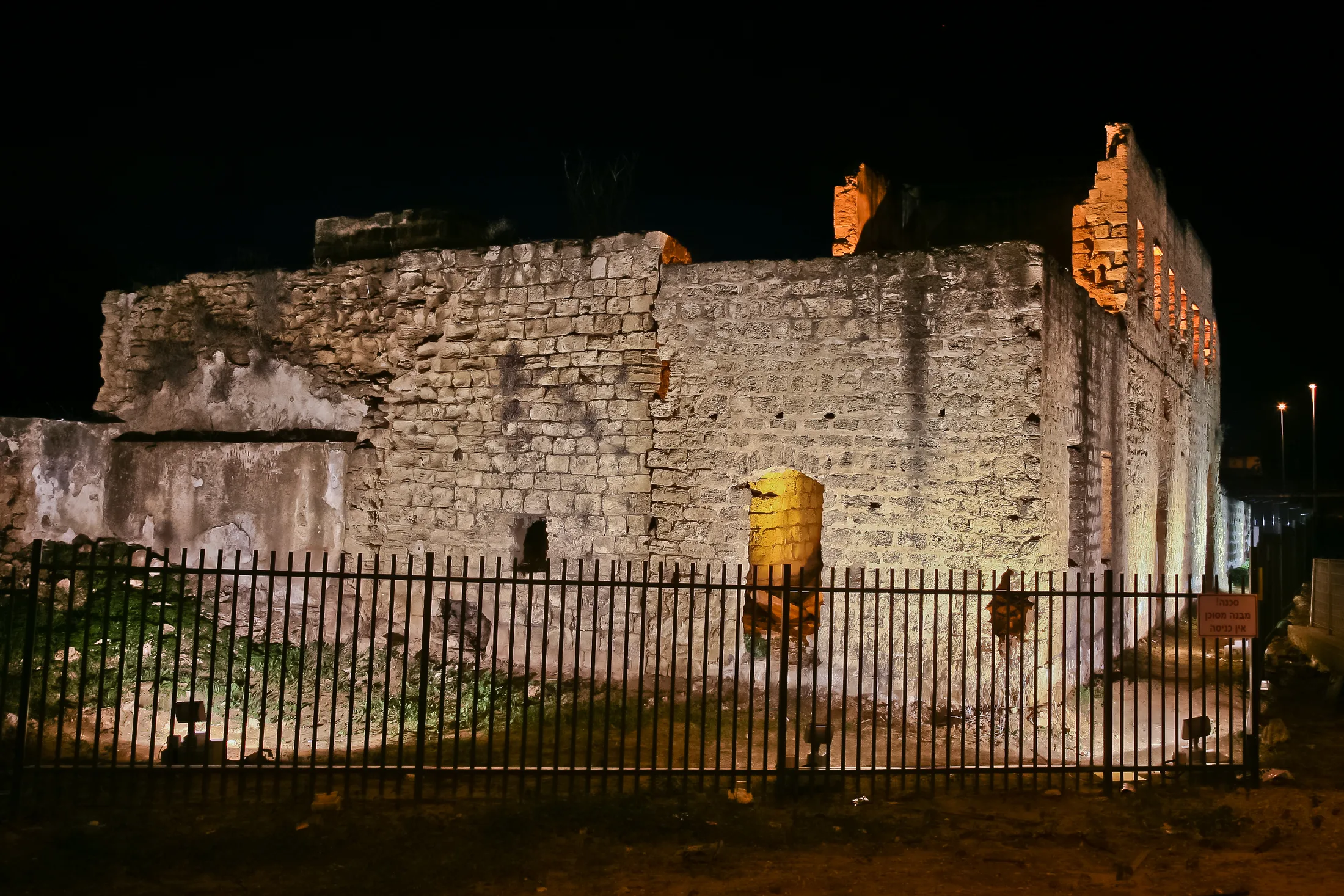 Illuminated historic structure at Birkat Hanun