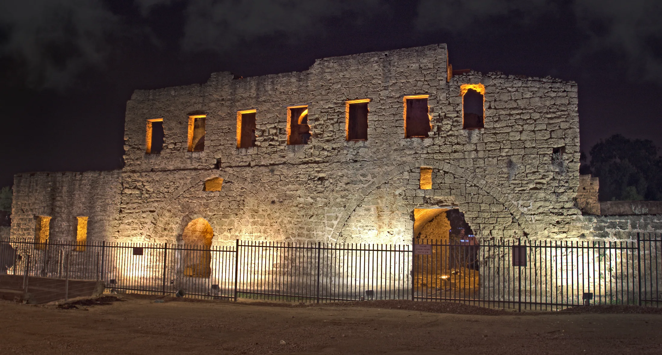 Birkat Hanun stone structure at night