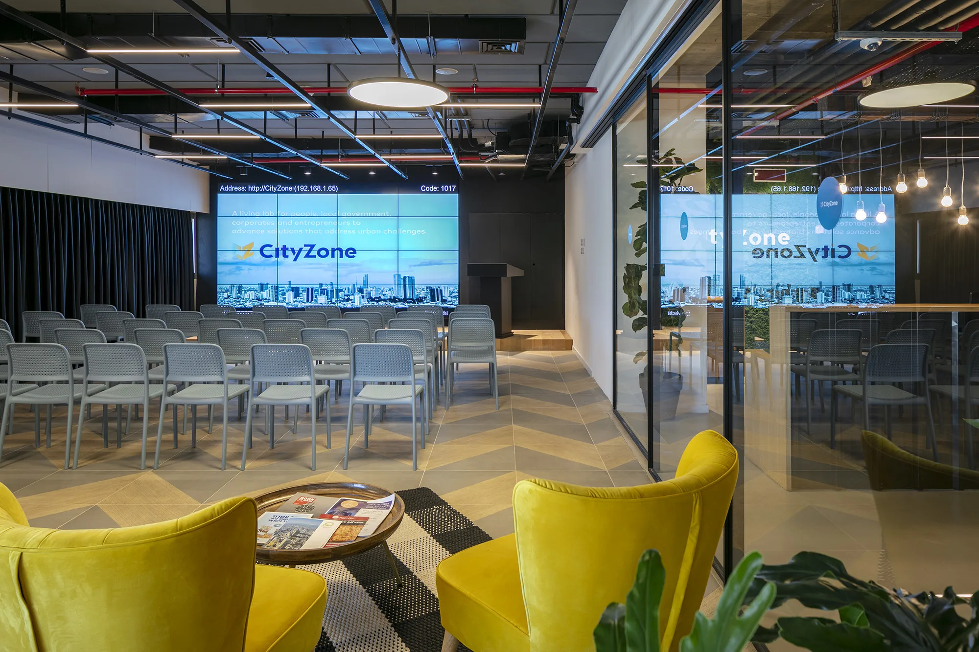 Seating facing the CityZone video wall
