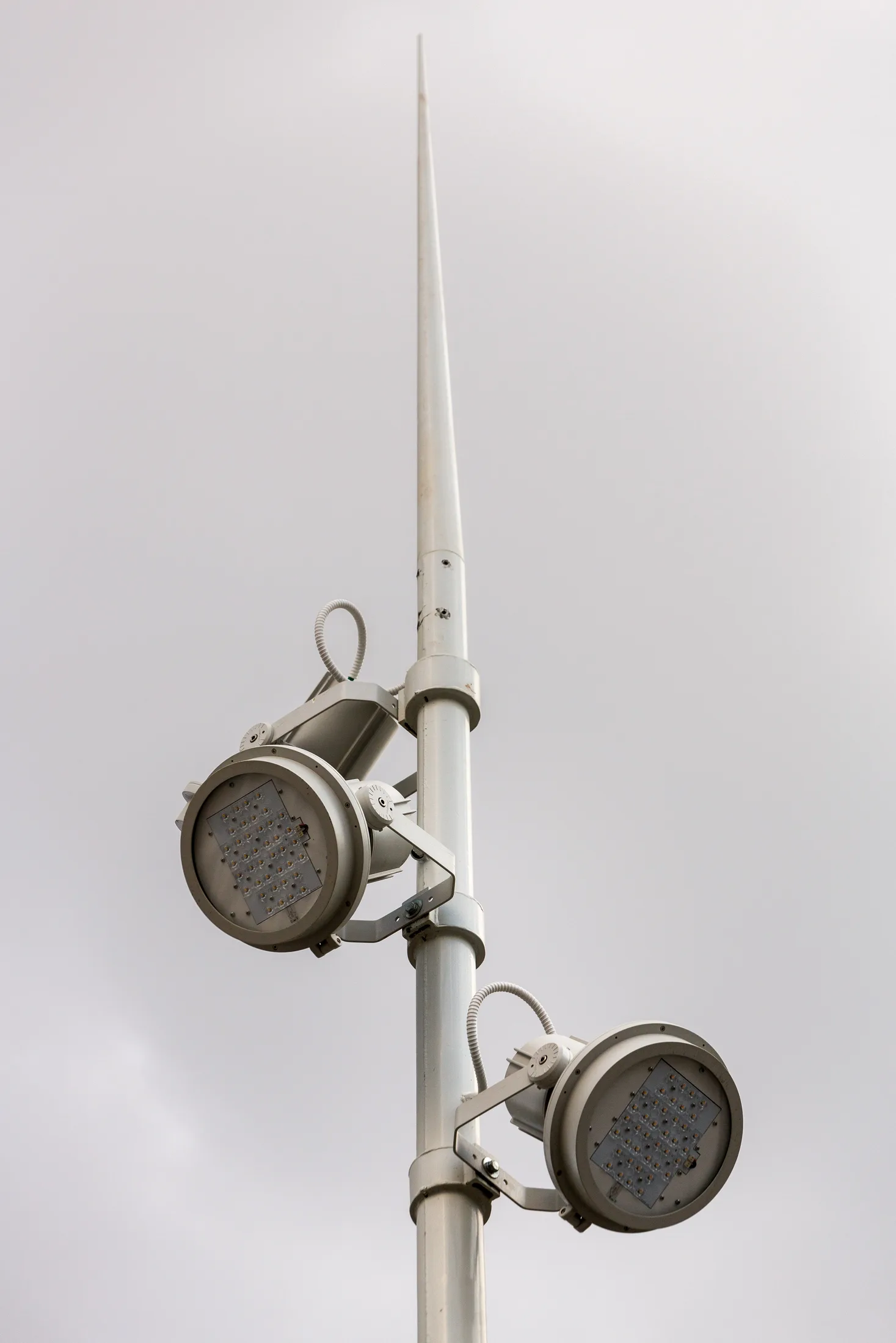 A detail of the luminaire cluster on a street pole