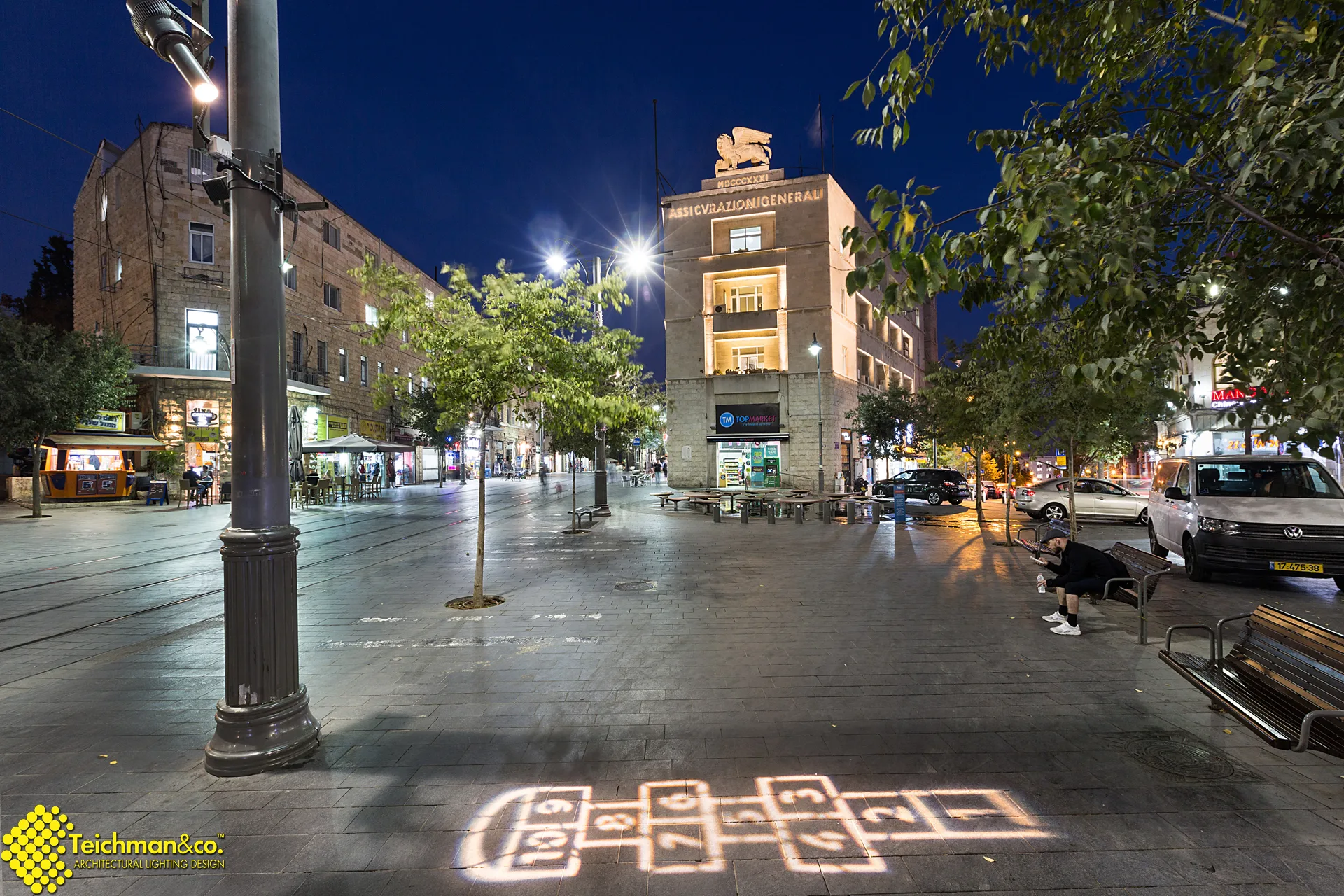 Illuminated historic facade in Jerusalem