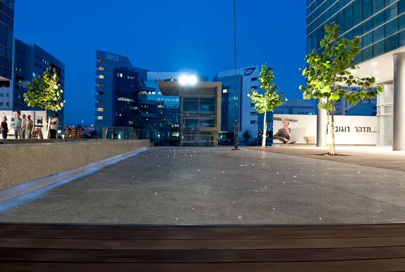 Illuminated outdoor plaza