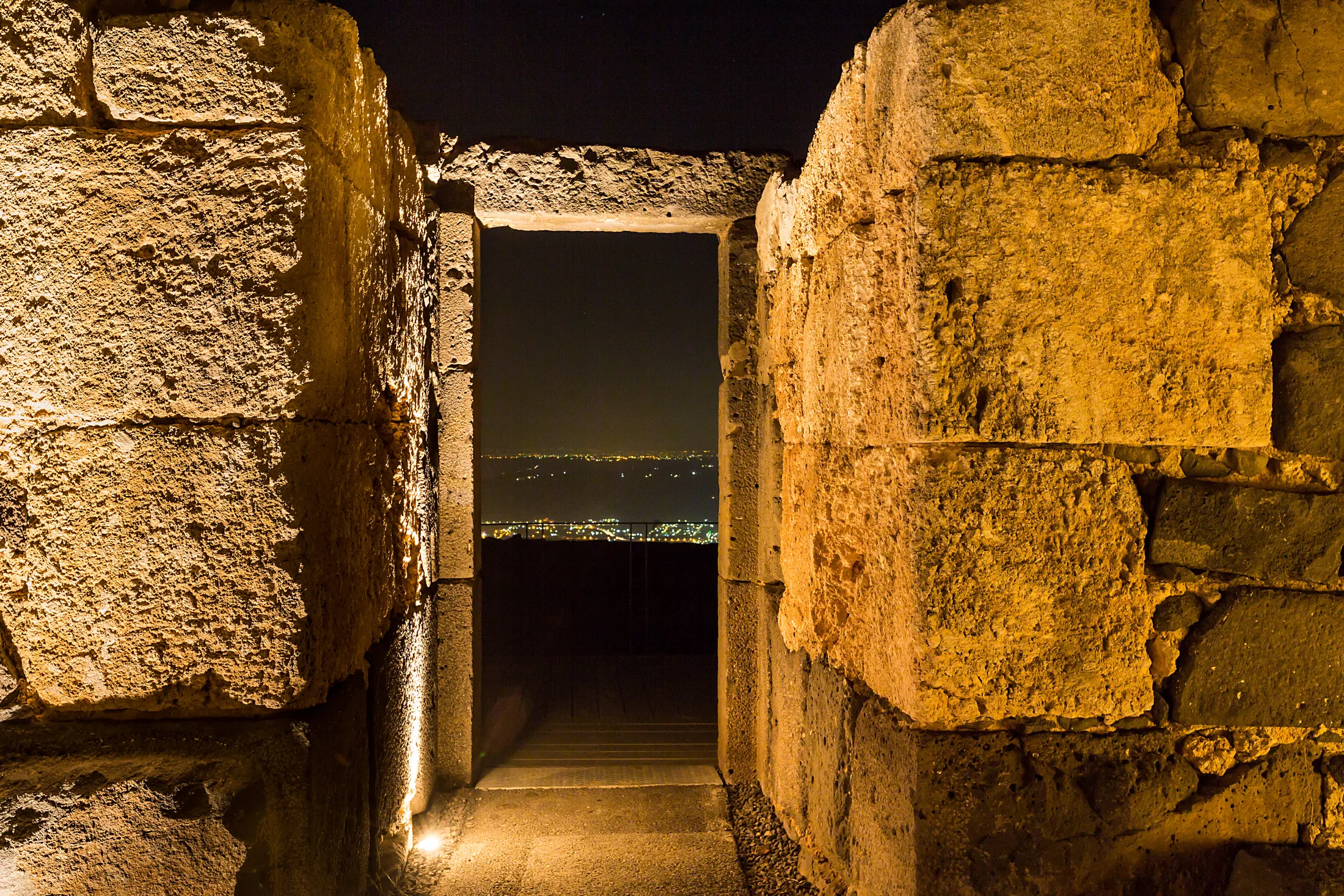 Illuminated entrance in the fortress