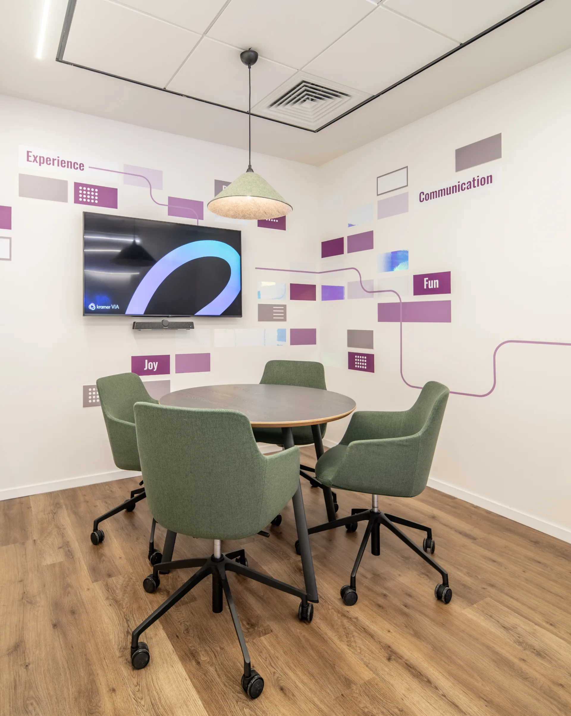 Meeting room with a branded graphic wall