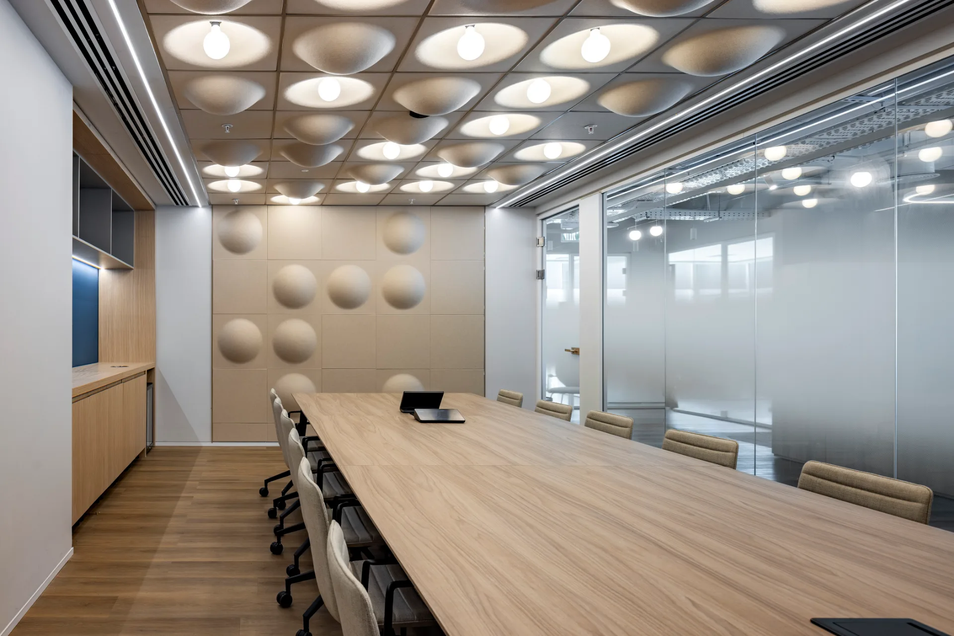 Cluster of glazed meeting rooms