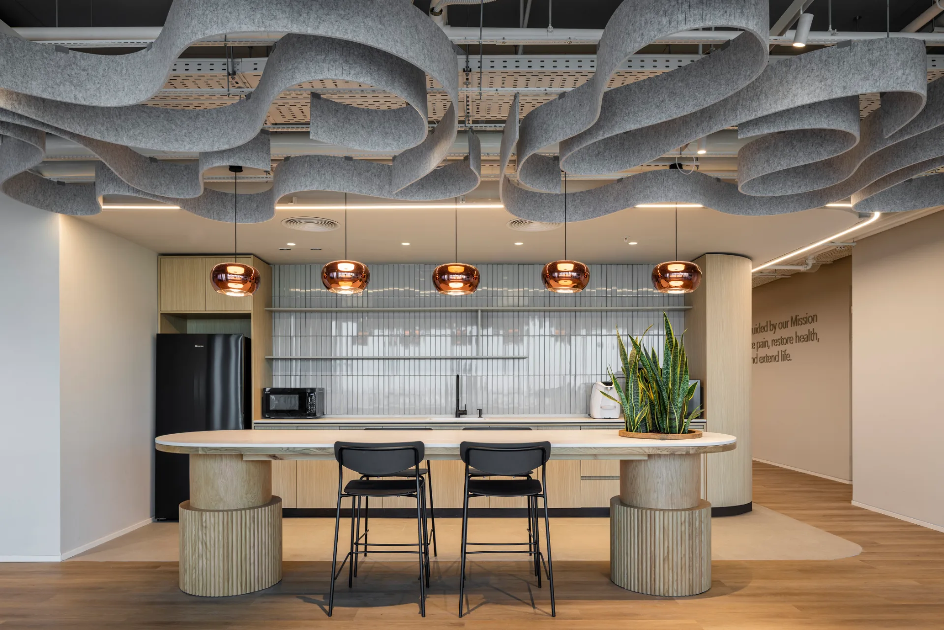 Café and dining area with a stone counter