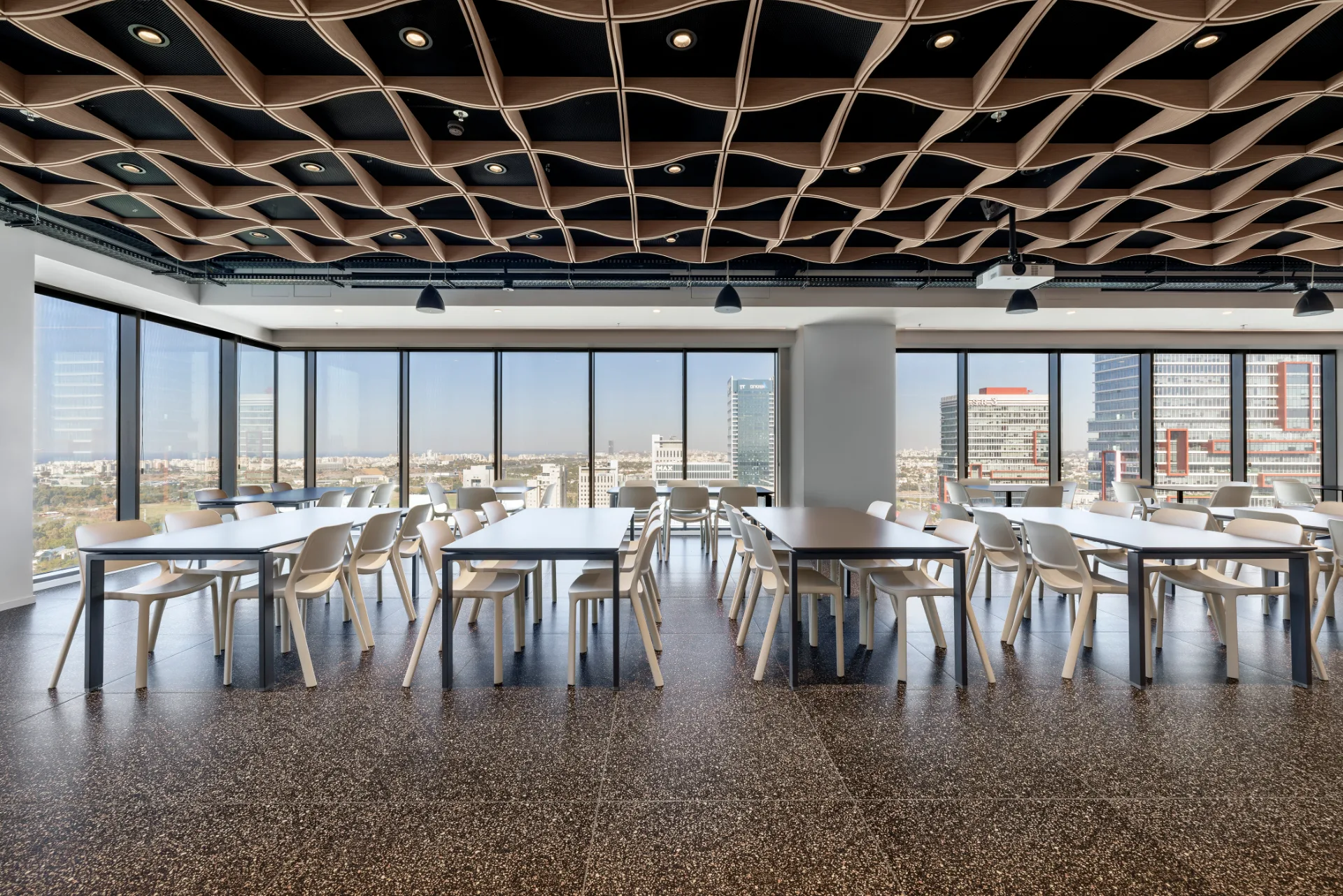 Large meeting room with a glazed wall