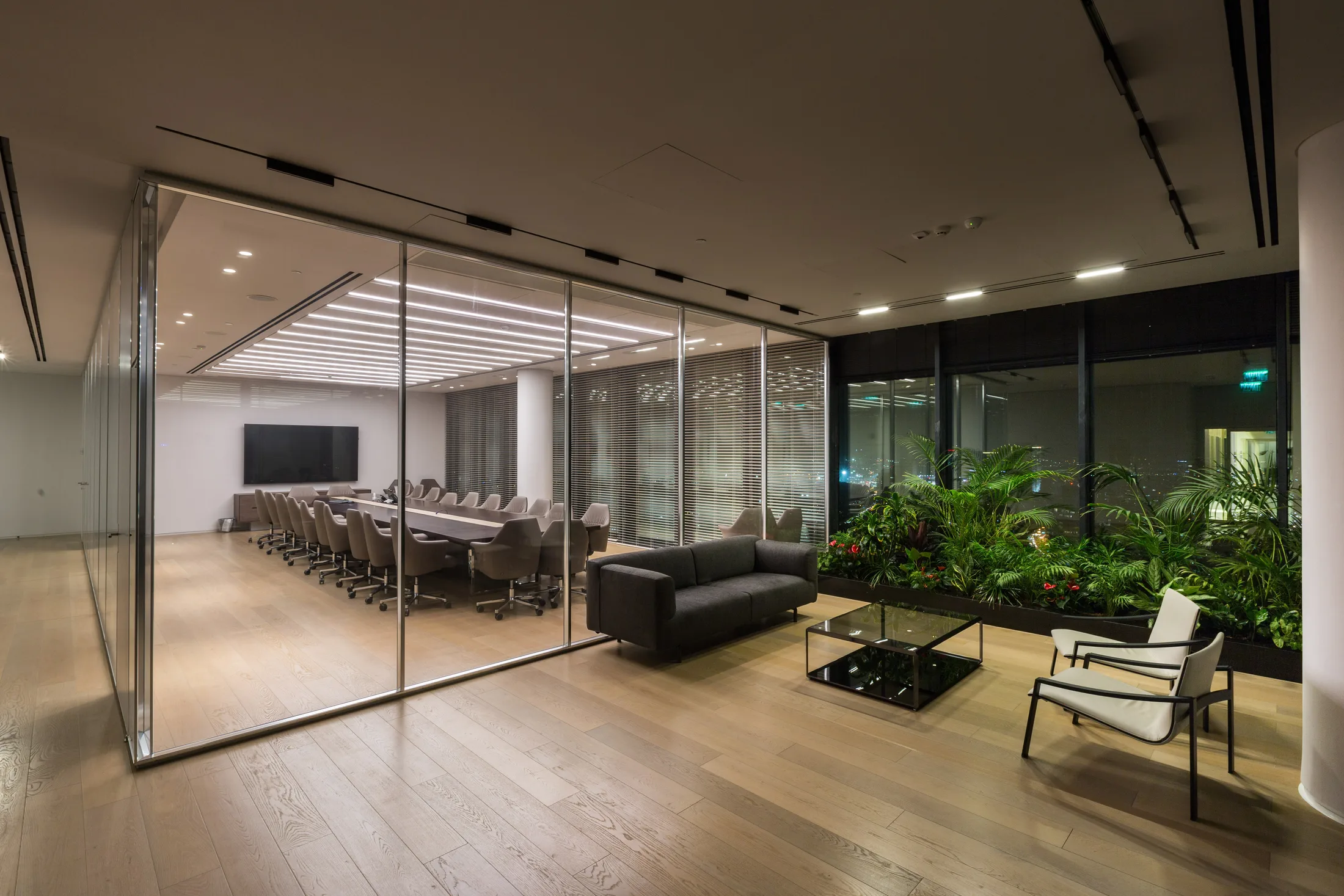 An executive boardroom and lounge with planting