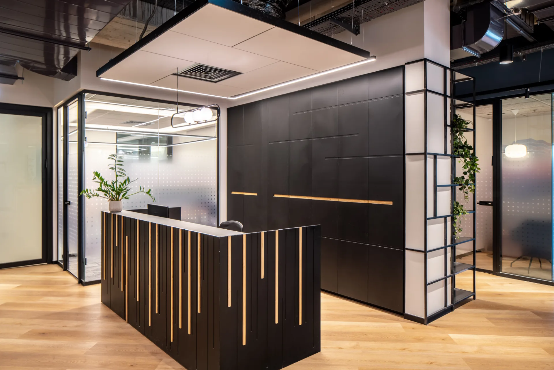 Reception desk with integrated light lines