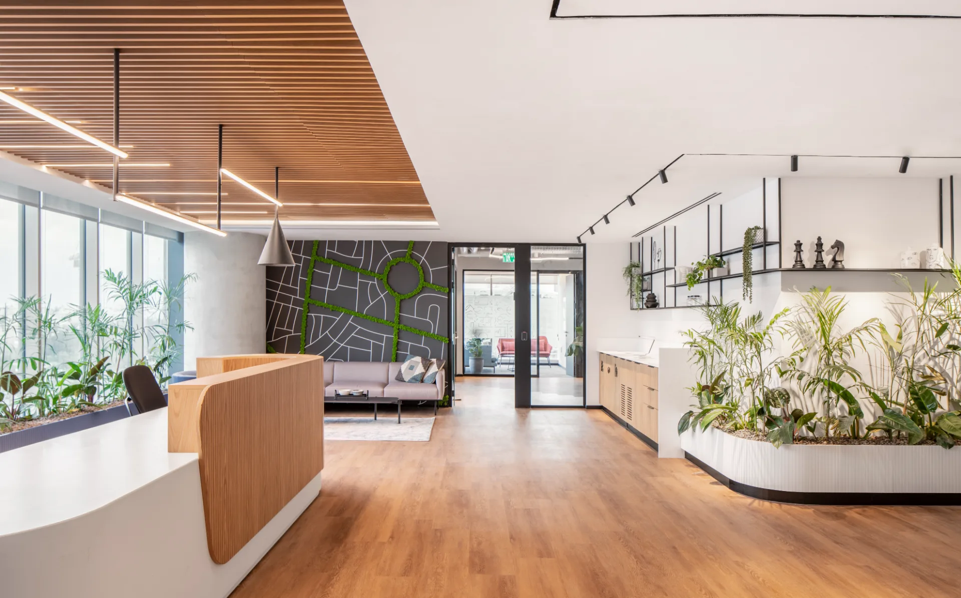 Reception lounge with planting