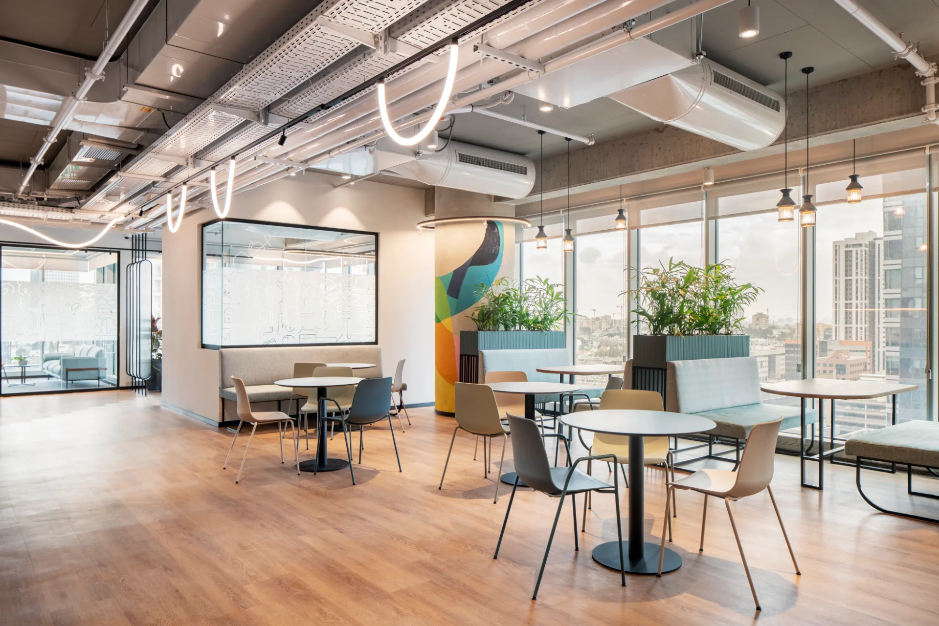 Meeting and coffee corner with a graphic wall