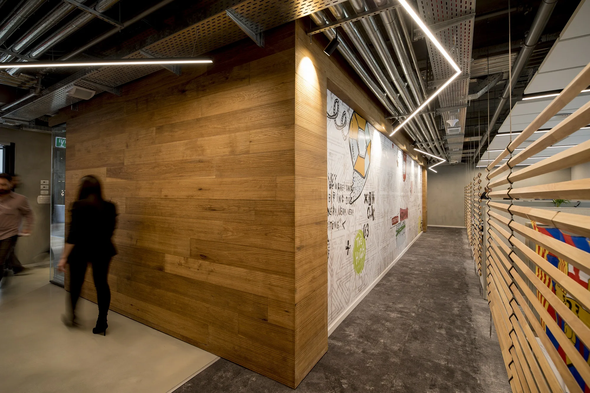 Wood wall and office lighting