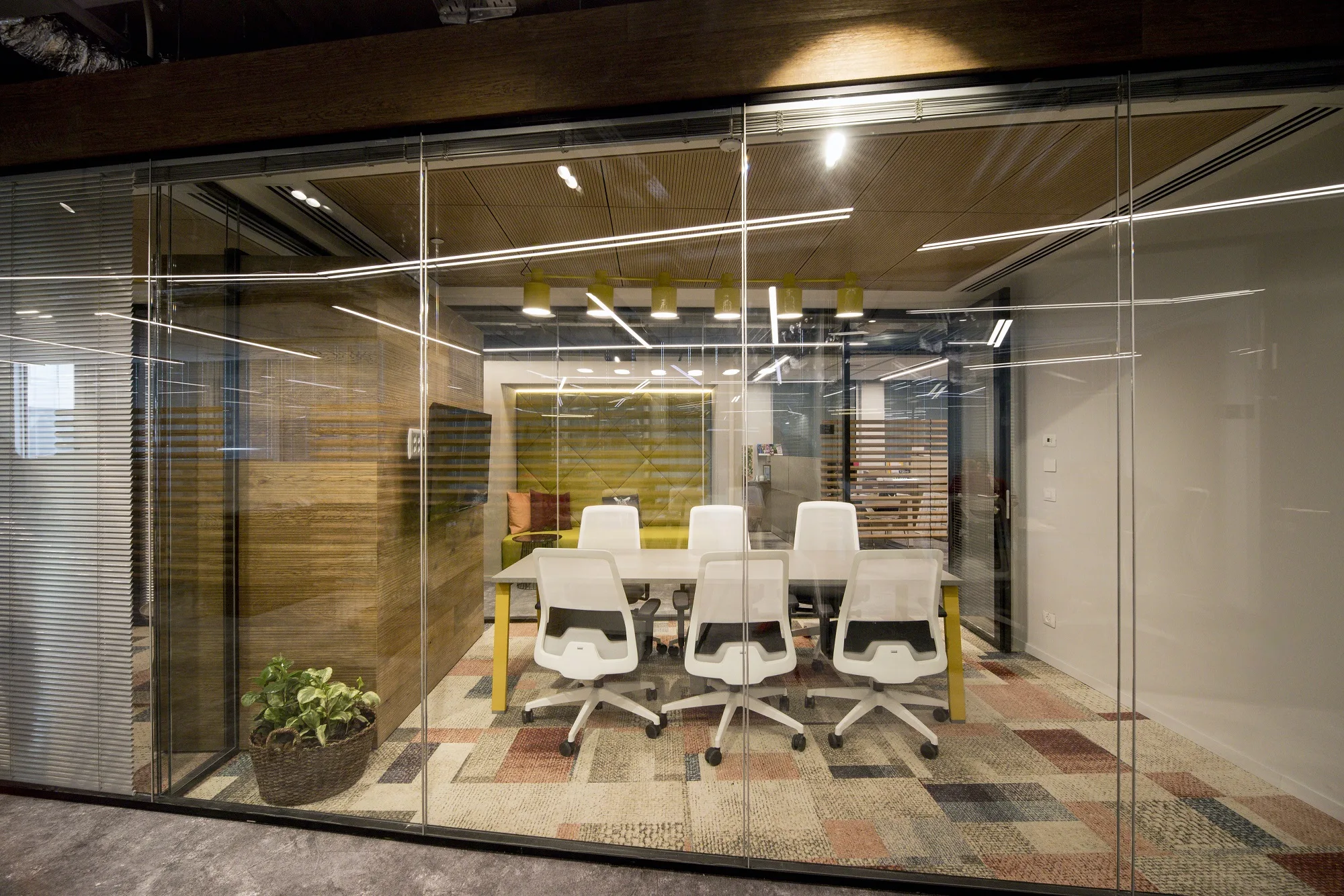 Meeting room and glass partitions