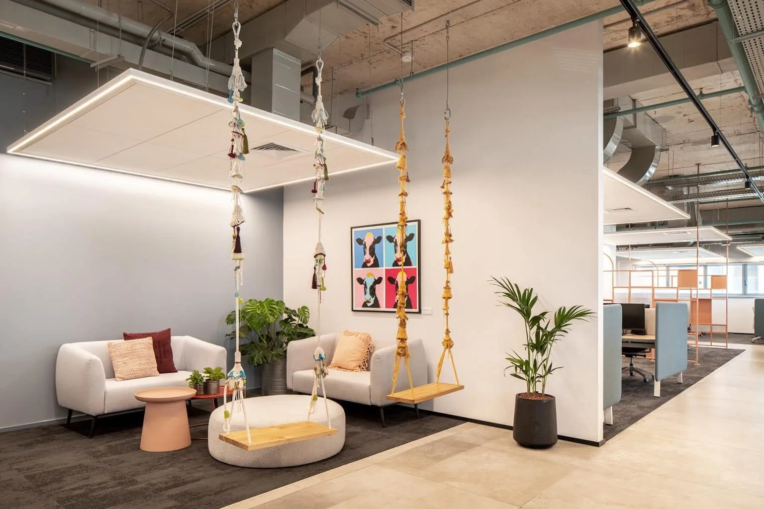 Swing and lounge area at Remilk offices