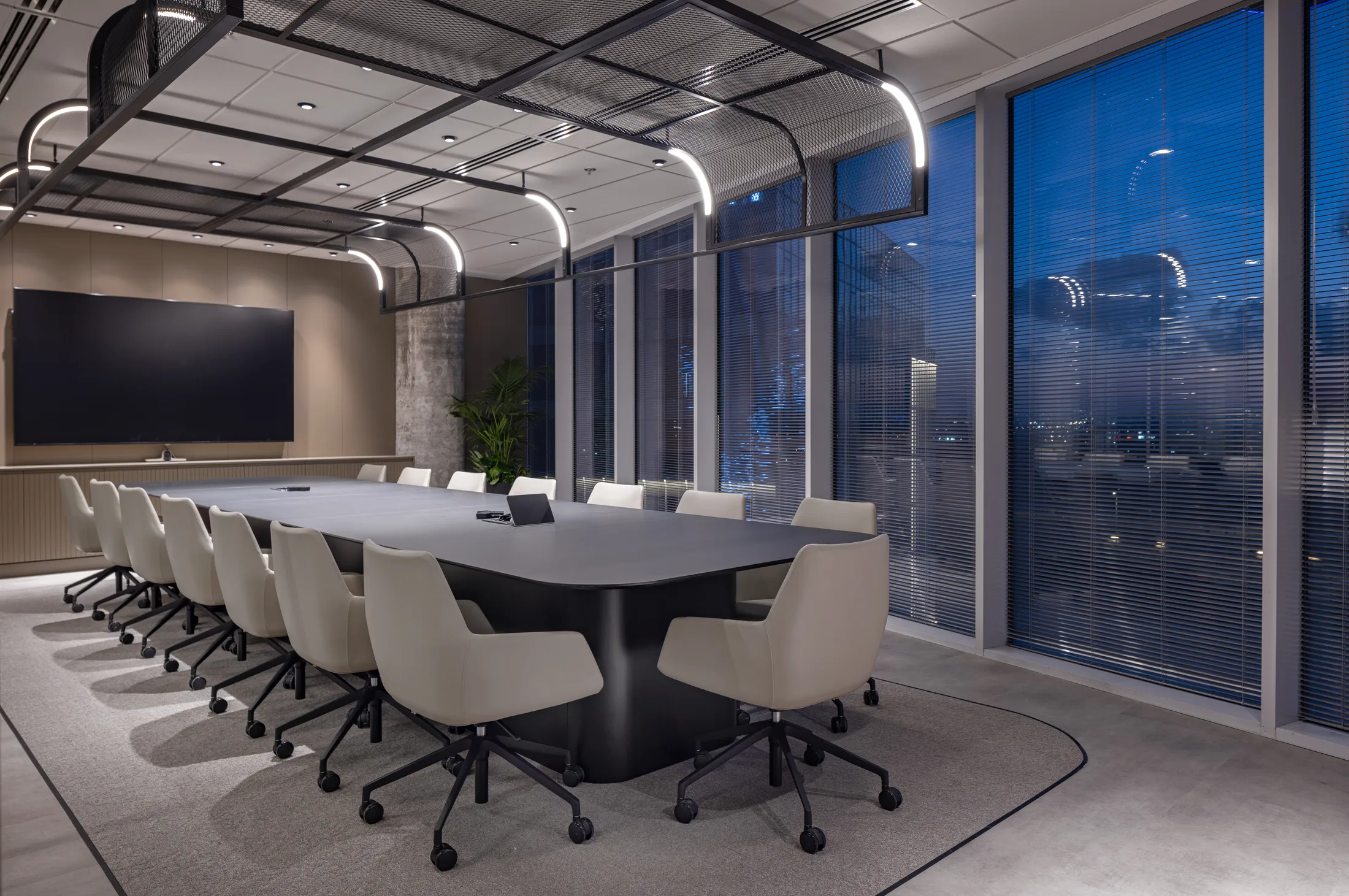 The boardroom with a city view at night