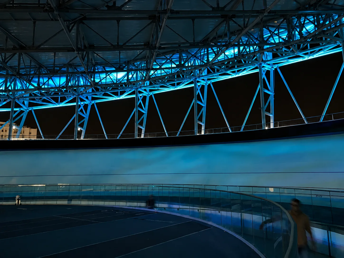 Illuminated steel structure of the velodrome
