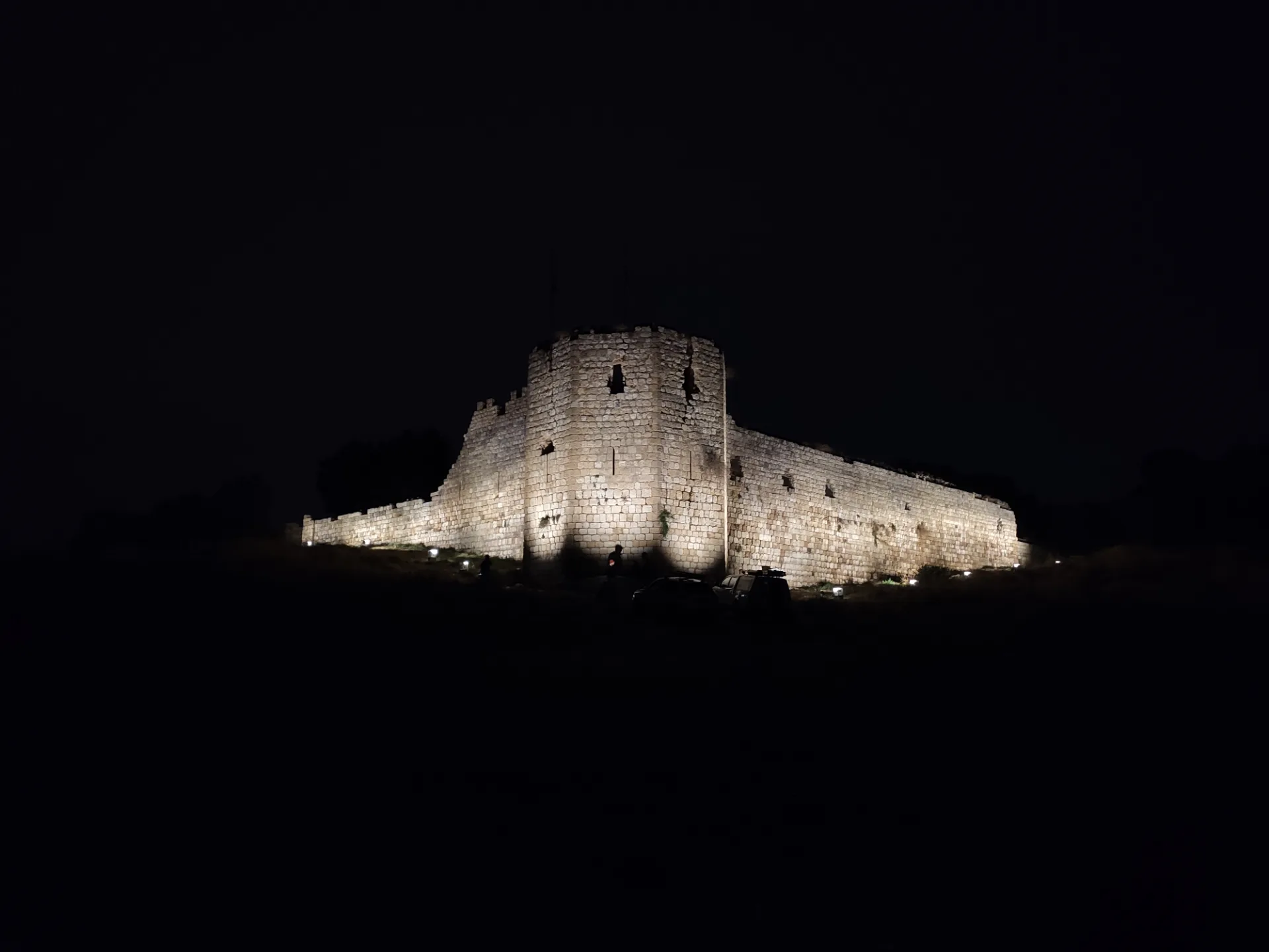 The illuminated Ottoman fort at Tel Afek