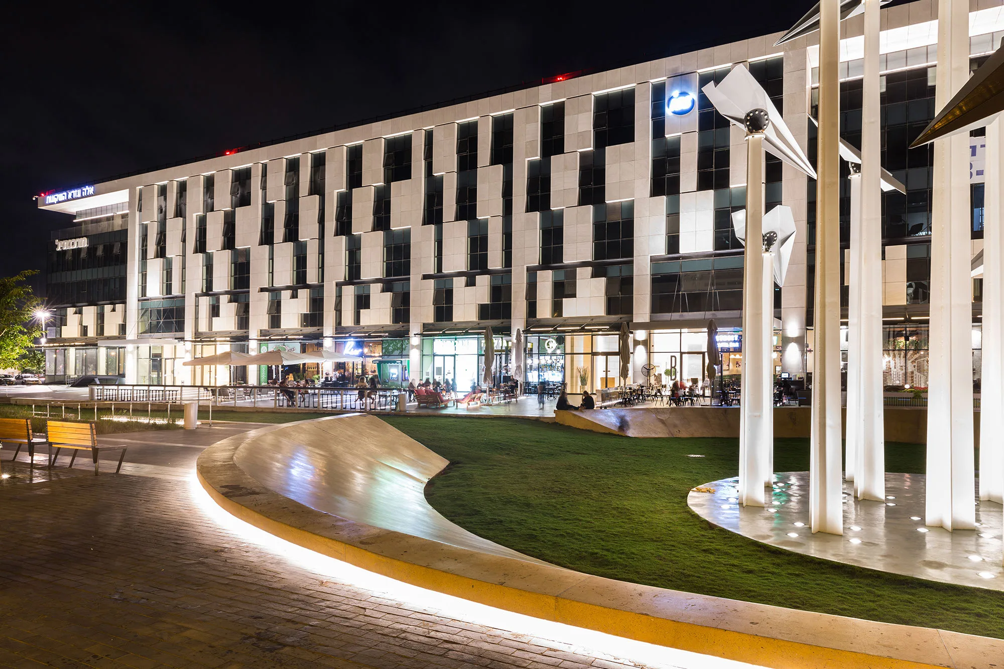 Illuminated outdoor commercial area
