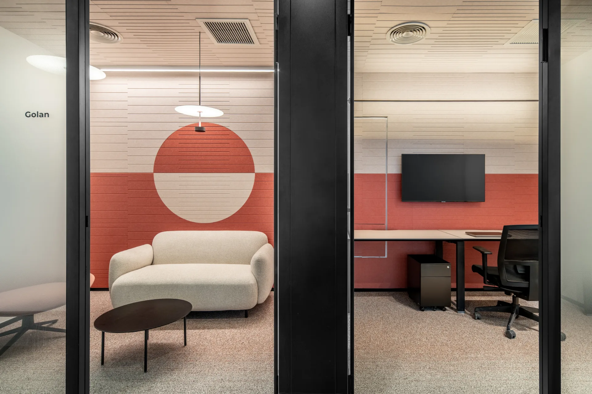 Colourful glass-fronted focus rooms
